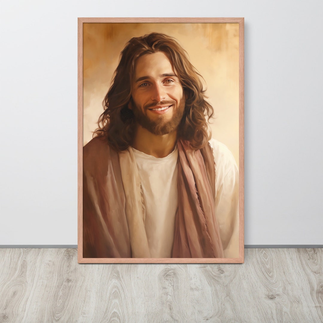 Jesus Smiling Art Framed Christian Wall Art Jesus Art Print Jesus Christ Art Christ Painting