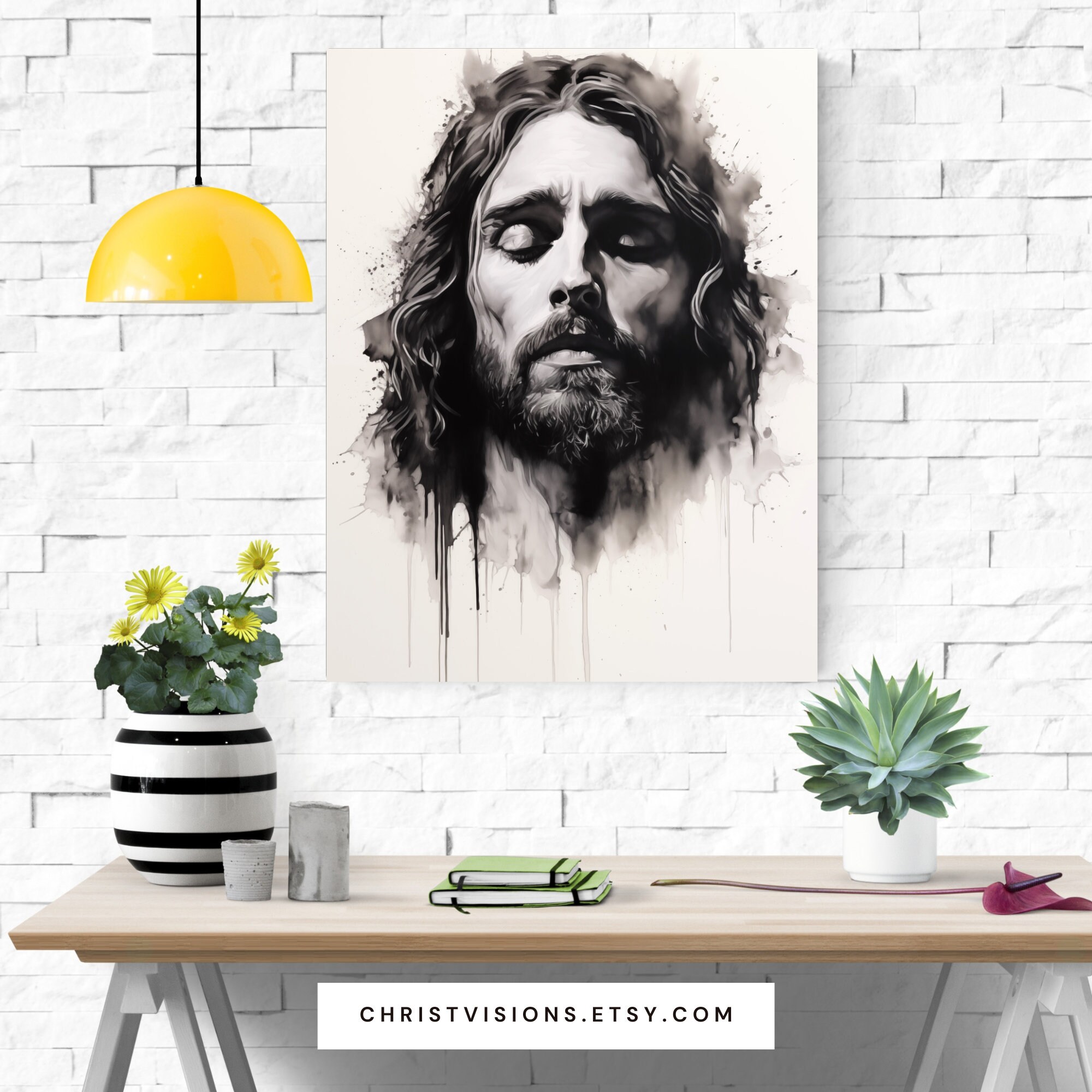 Jesus Christ Drawing Christian Art Print Black and White Jesus Wall Art