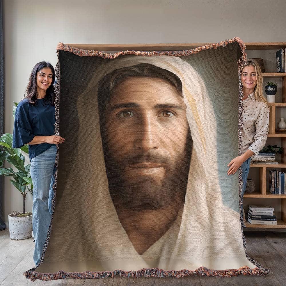 Portrait of Jesus the Messiah - Christian Gift Woven Throw Blanket