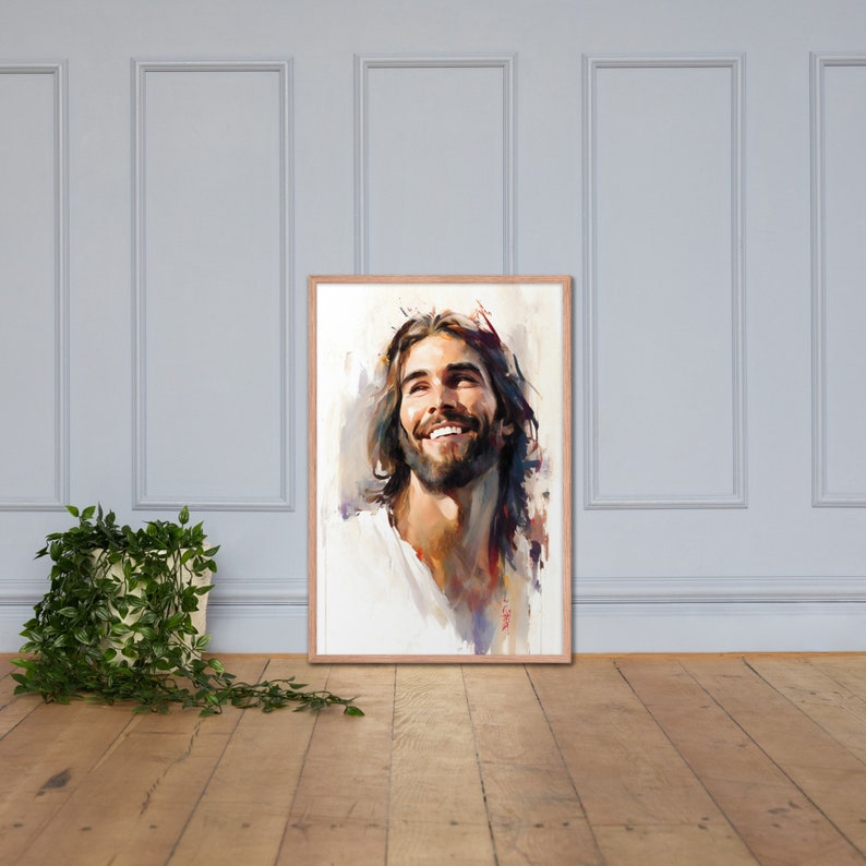 Jesus Laughing Framed Christian Wall Art Smiling Jesus Etsy