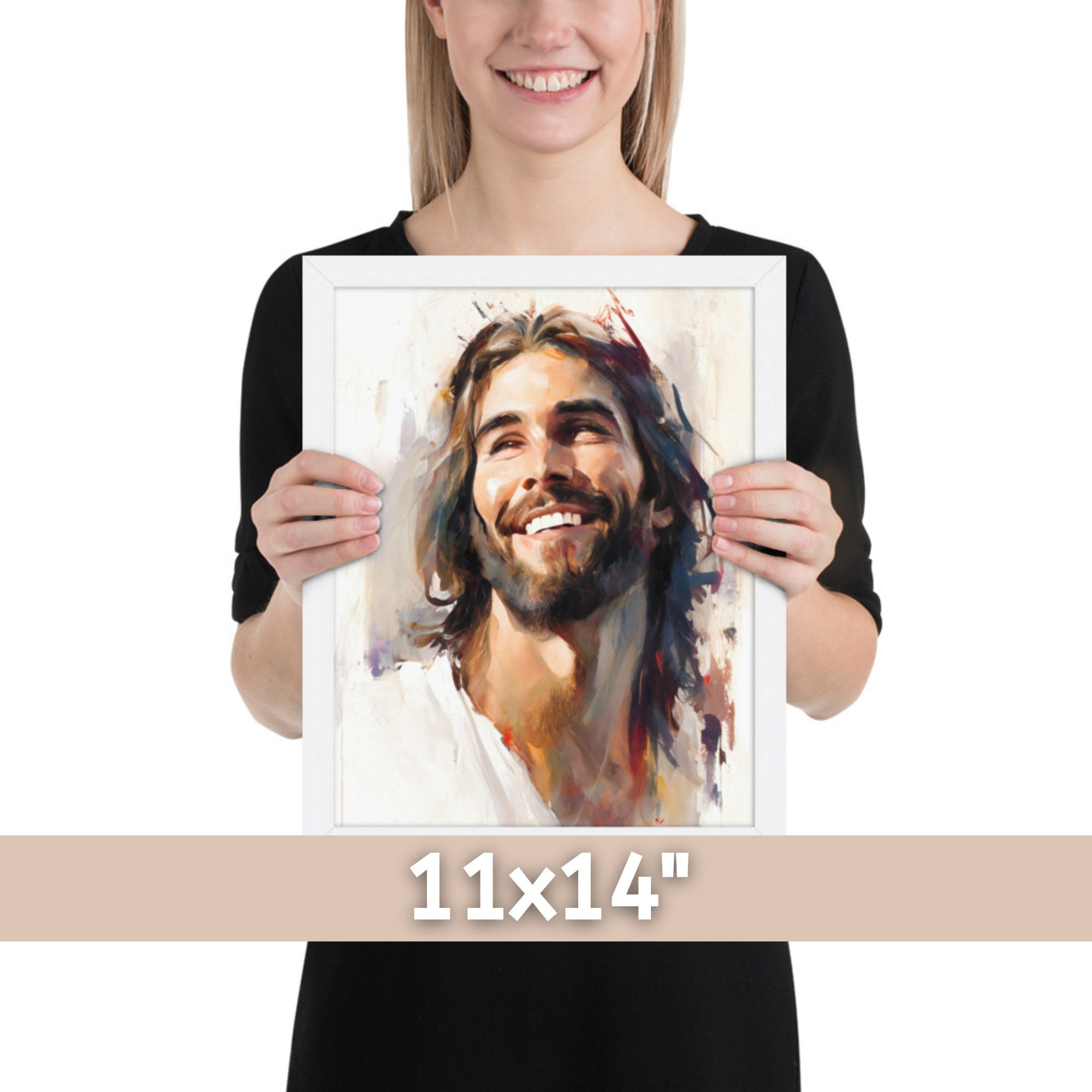 Jesus Laughing Framed Christian Wall Art Smiling Jesus Watercolor Jesus