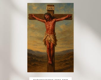 Kruisiging van Christus in traditionele katholieke stijl - christelijke digitale kunstafdruk