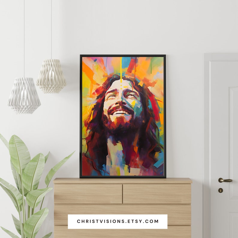 Laughing Jesus Framed Christian Wall Art Colorful Jesus Art Print Jesus ...
