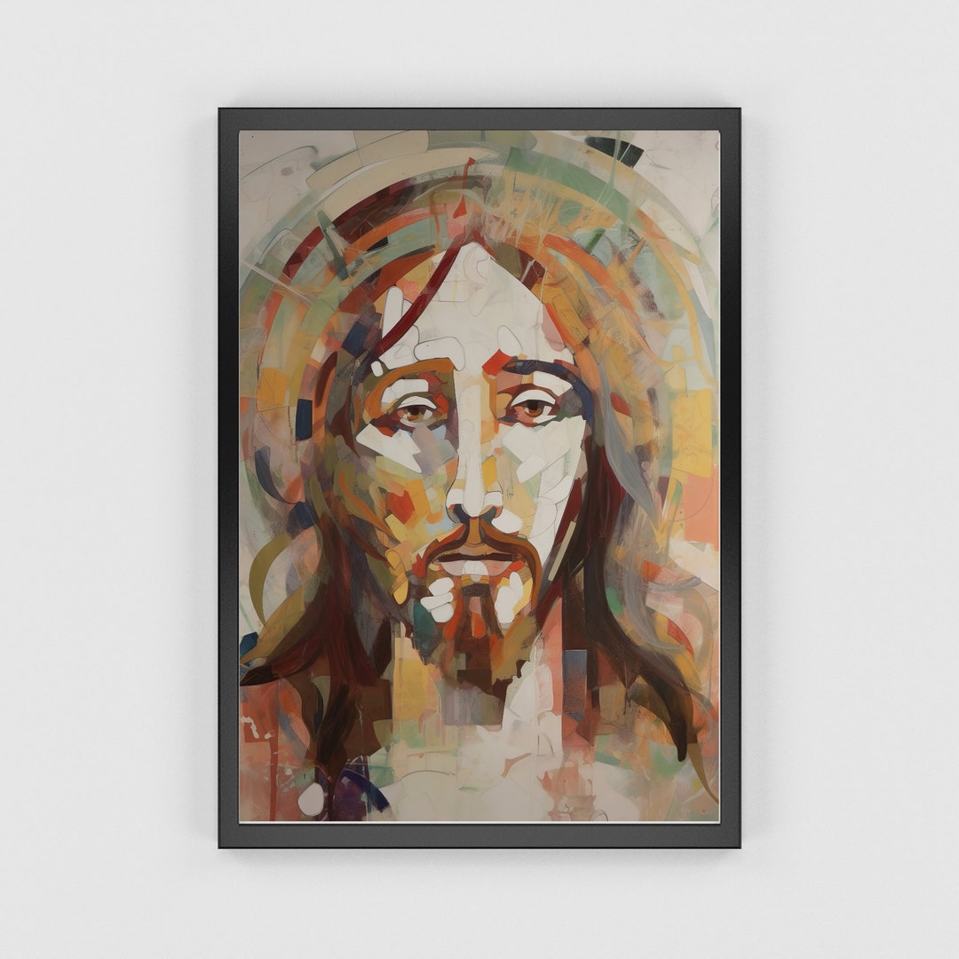 Midcentury Modern Style Framed Jesus Art Christian Wall Art Etsy