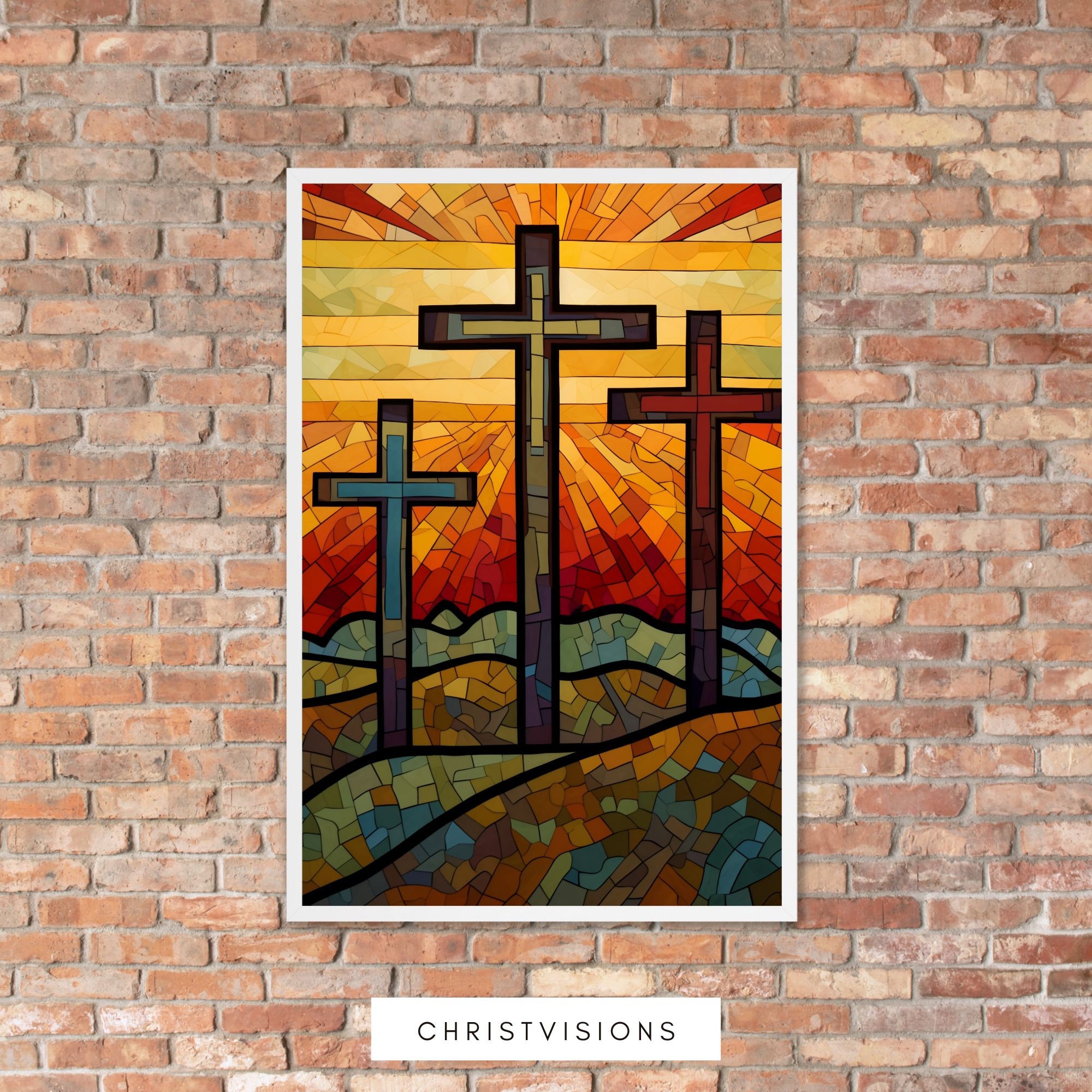 Born Again Christian Church Art - Three Crosses on Calvary