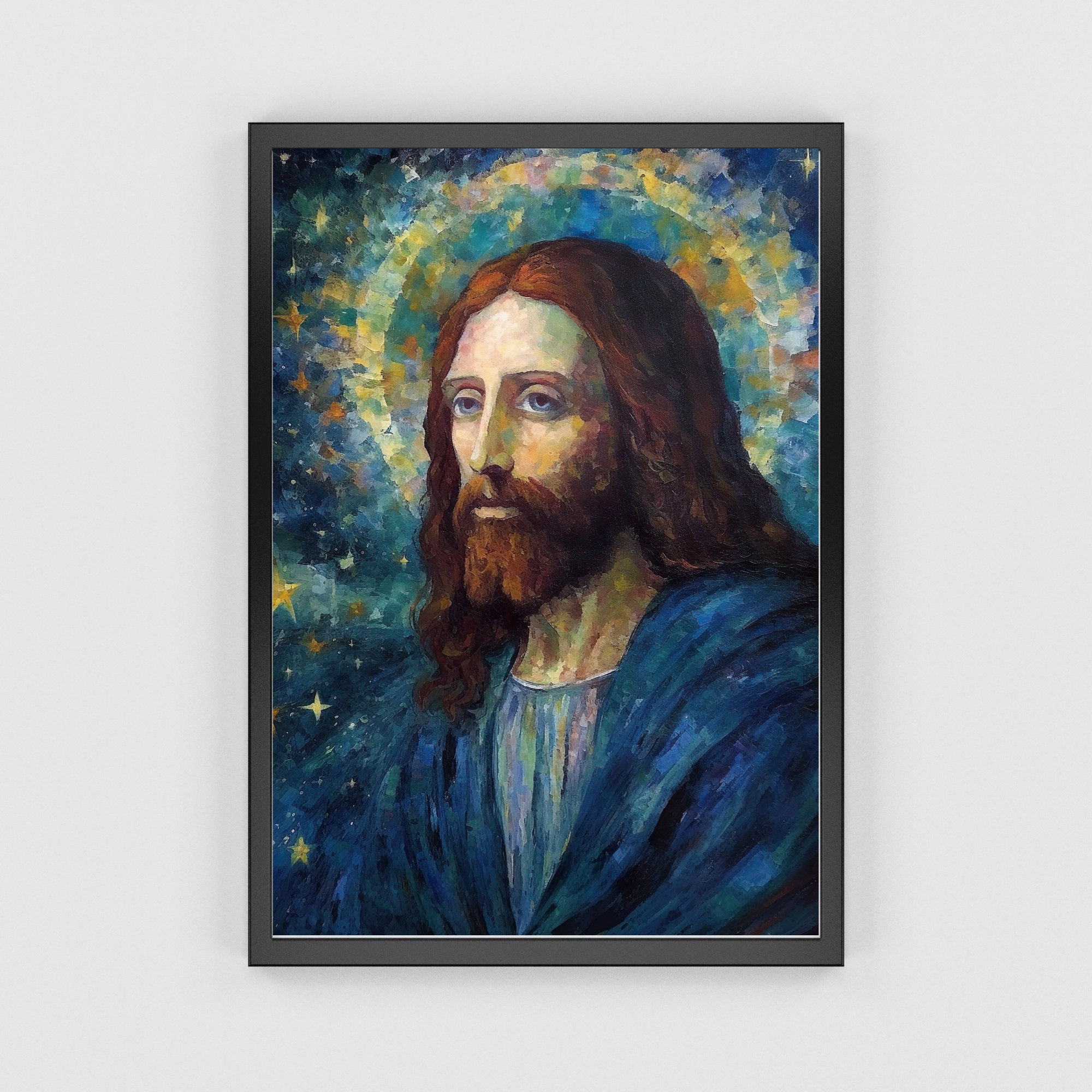Stary Night Jesus Framed Spiritual Wall Art Jesus Wall Art Van Gogh