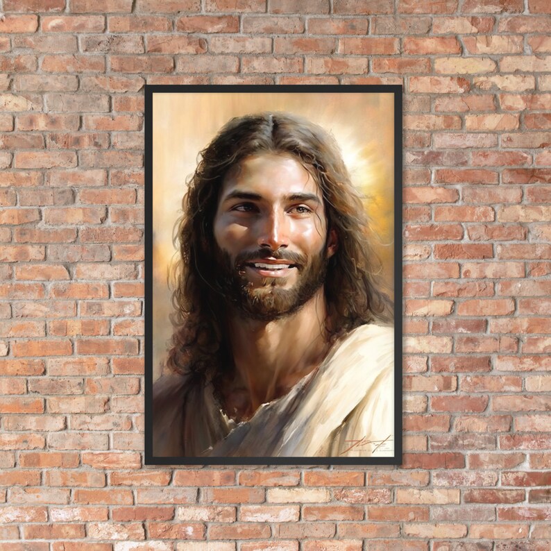 Jesus Smiling Framed Christian Wall Art Jesus Painting Bible Art Jesus