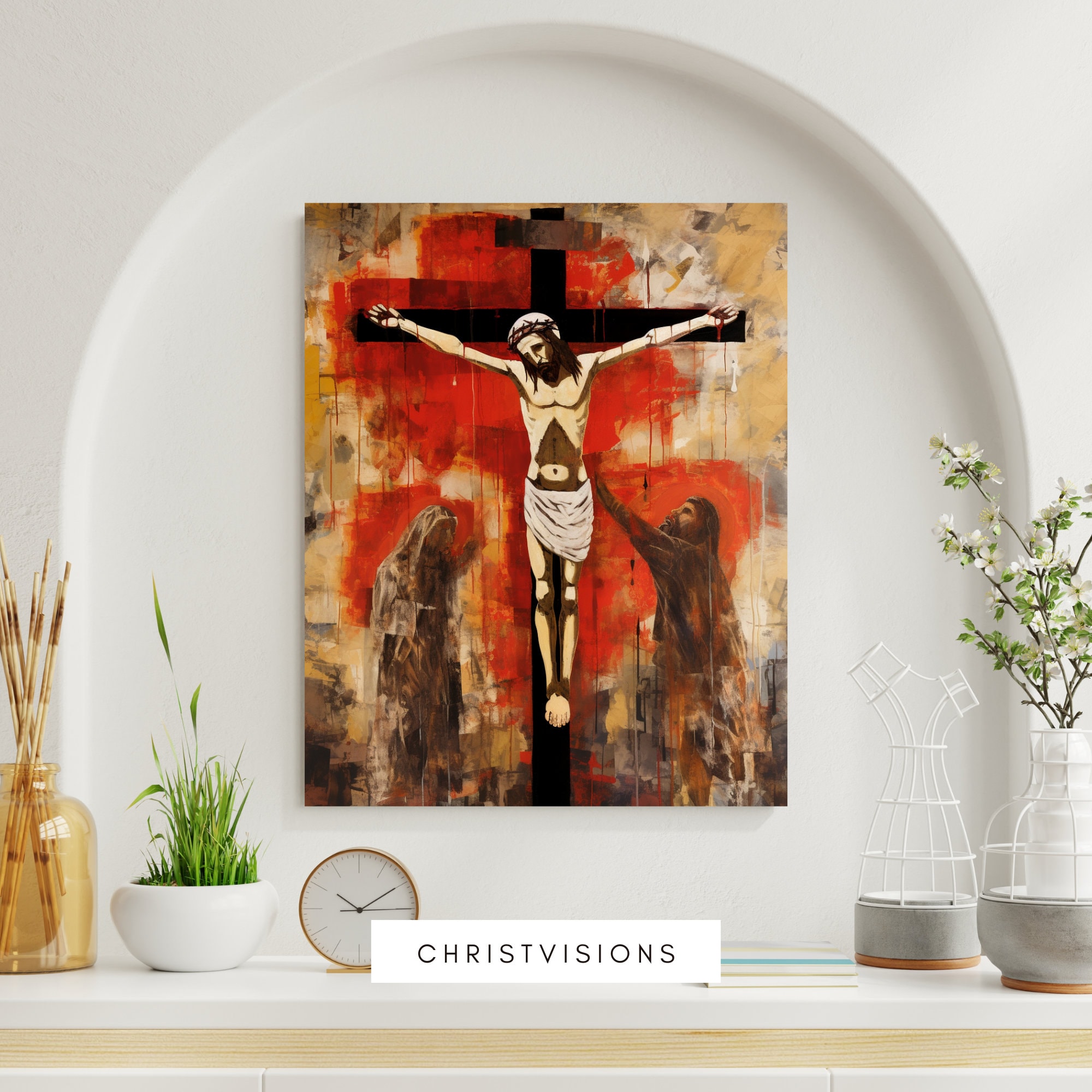 ミッドセンチュリーモダンアートスタイルのイエスキリストの磔刑