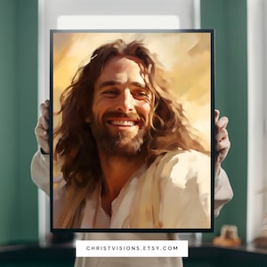 Smiling Jesus Christ Portrait - Christian Art & Baptism Gifts | Jesus Art Print | Jesus Christ Painting | LDS Art | LDS Gifts
