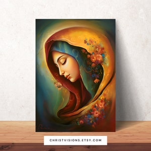 Praying Virgin Mary Printable Christian Art | Virgin Mary Art | Virgin Mary Print | Virgin Mary Painting | Catholic Art | Catholic Print