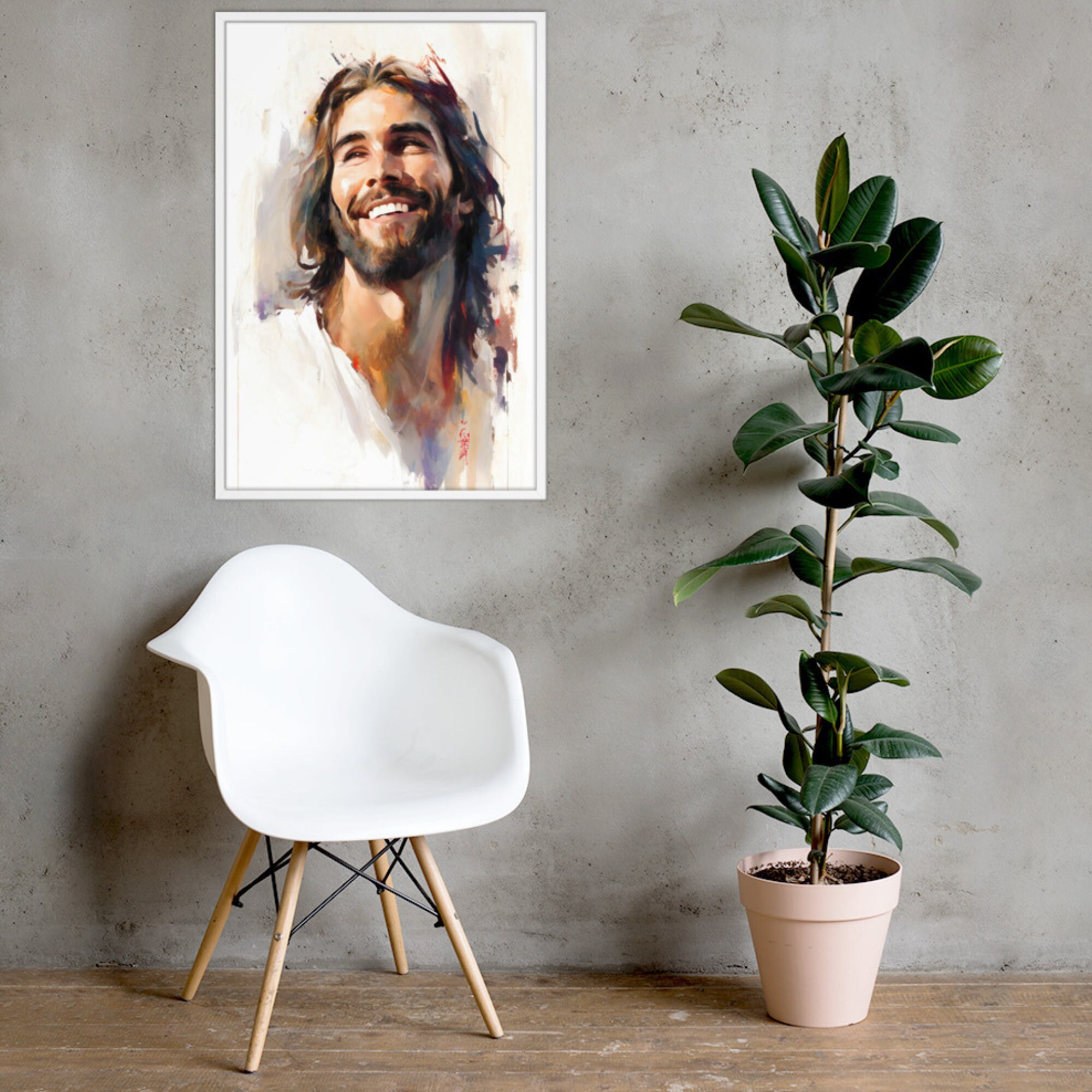 Jesus Laughing Framed Christian Wall Art Smiling Jesus Watercolor Jesus ...