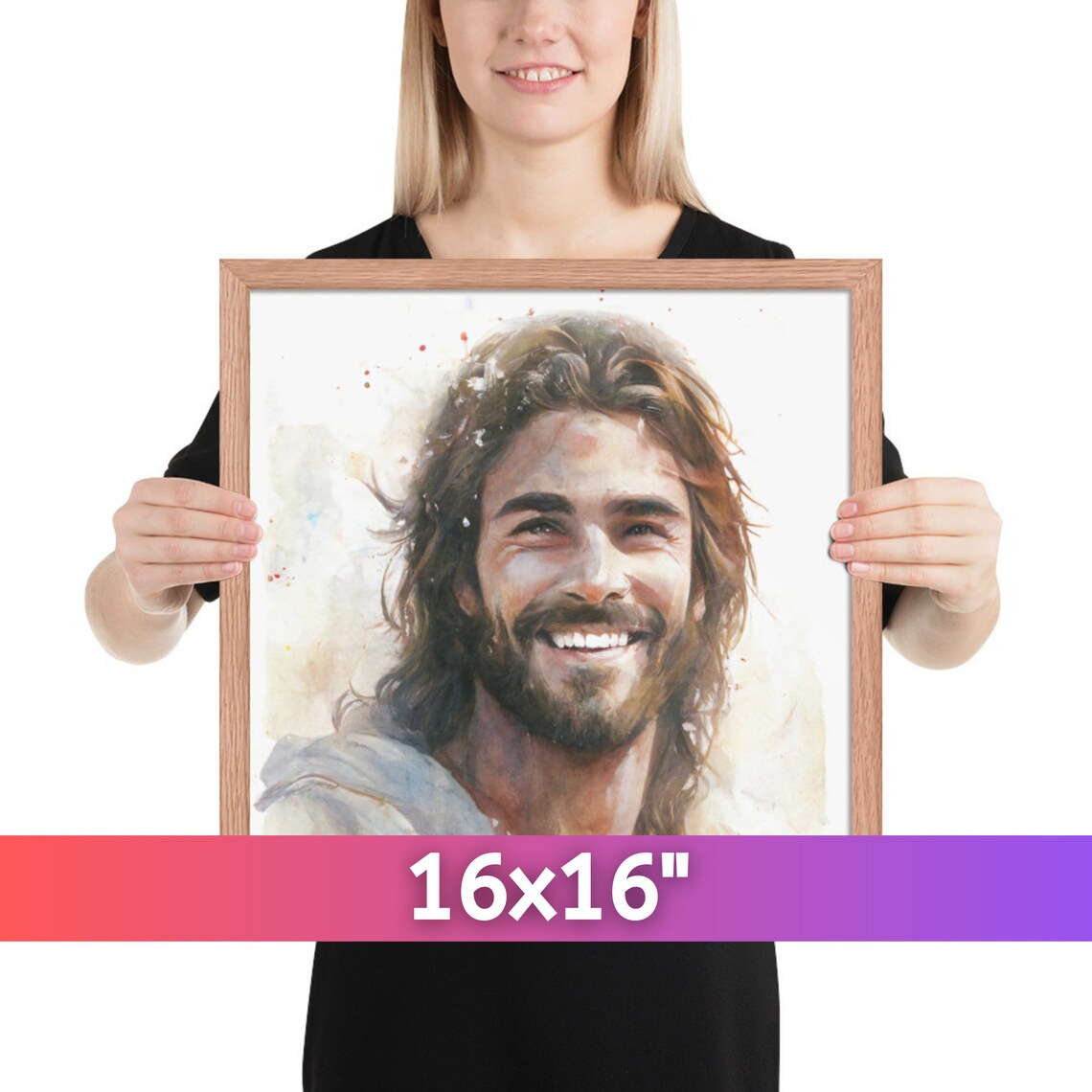 Smiling Jesus Watercolor Framed Christian Art Jesus Painting Jesus