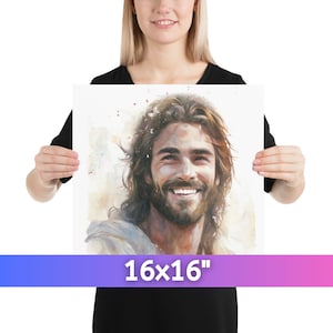 Smiling Jesus Bible Art Jesus Watercolor Jesus Smiling Jesus Painting Jesus Laughing Christian Wall Art Jesus Wall Art 16×16