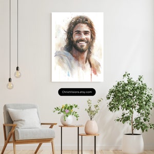 Smiling Jesus Bible Art Jesus Watercolor Jesus Smiling Jesus Painting Jesus Laughing Christian Wall Art Jesus Wall Art image 3