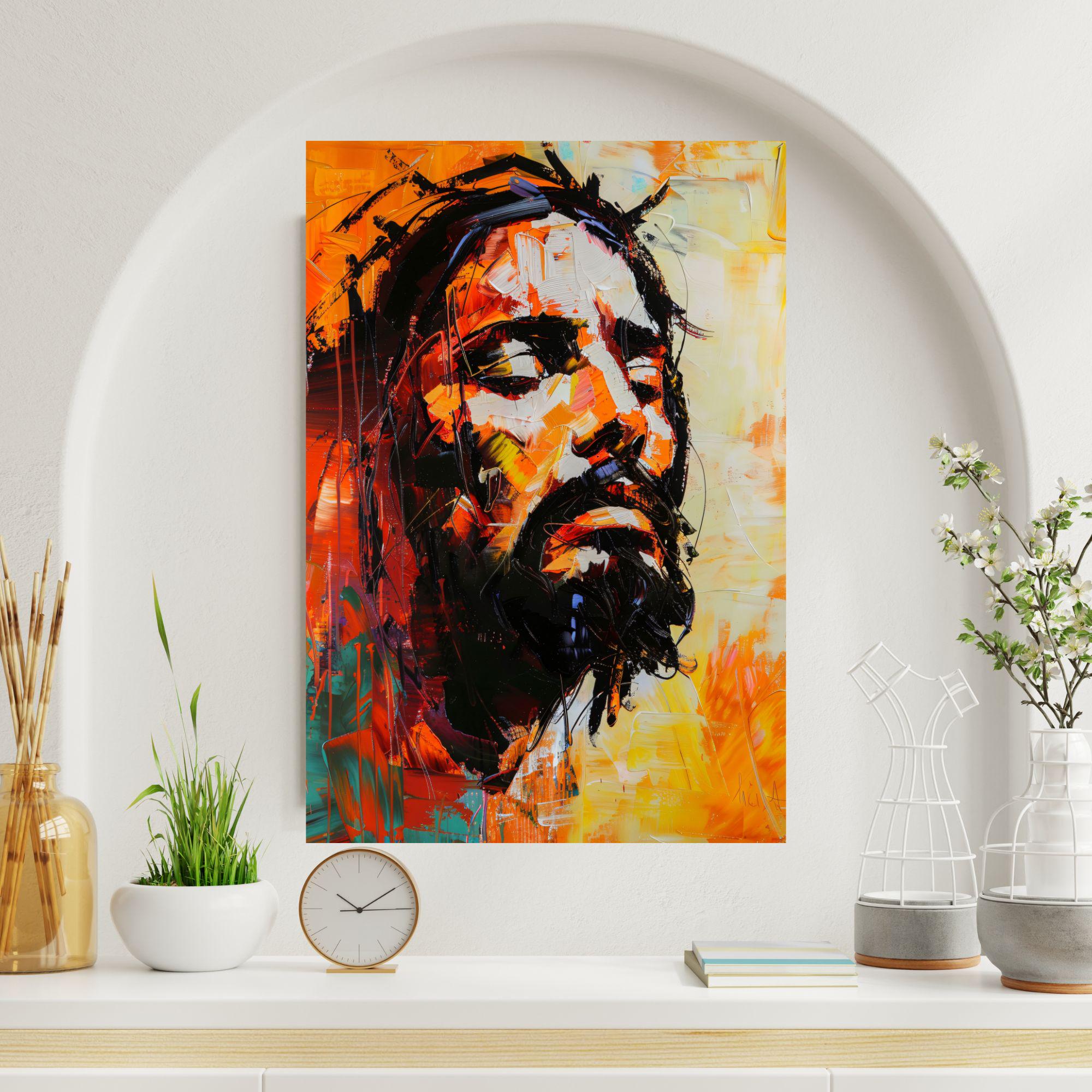 Vibrant Abstract Jesus Christ Art Print - Mid-century Modern