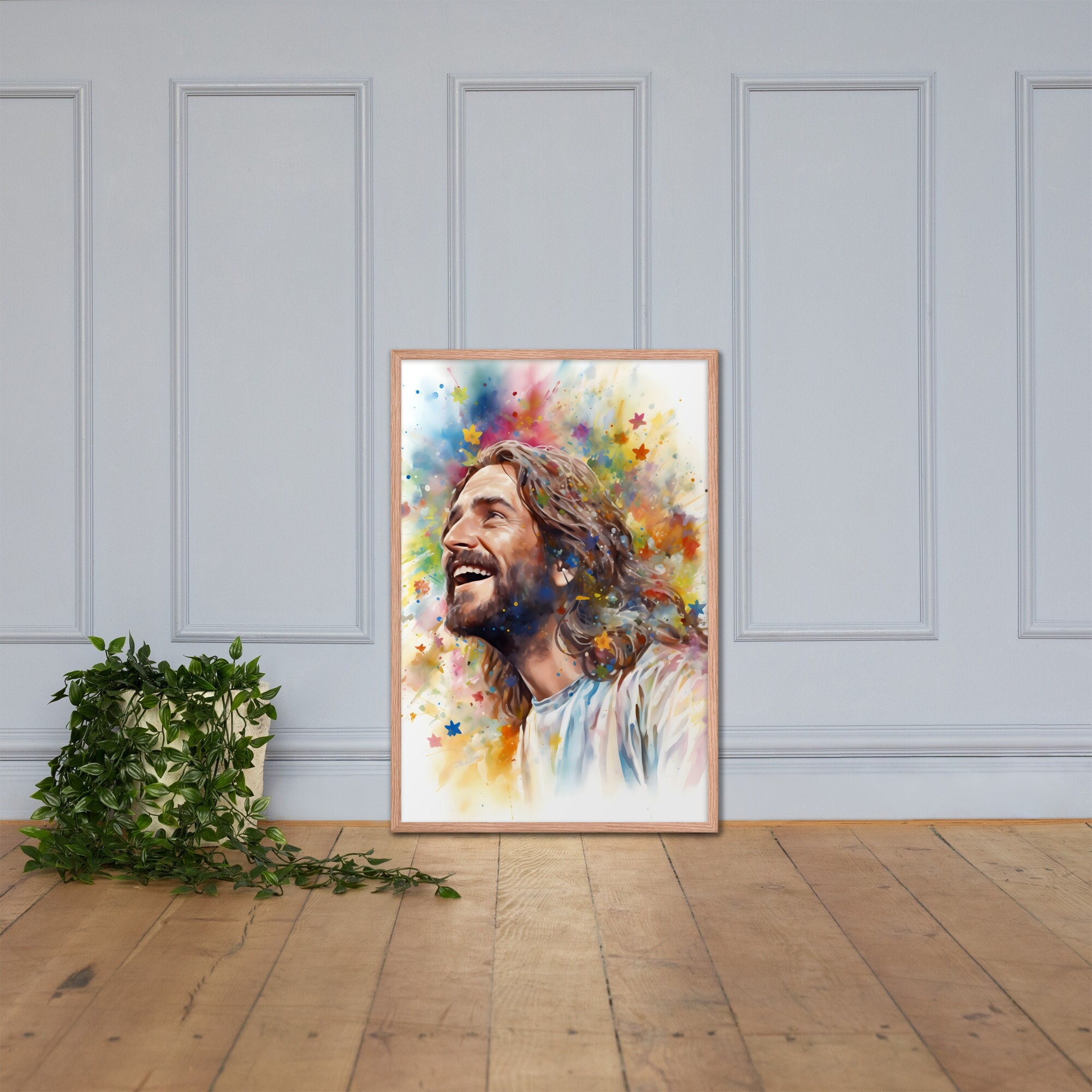 Smiling Jesus Watercolor Framed Christian Wall Art Jesus Art Jesus
