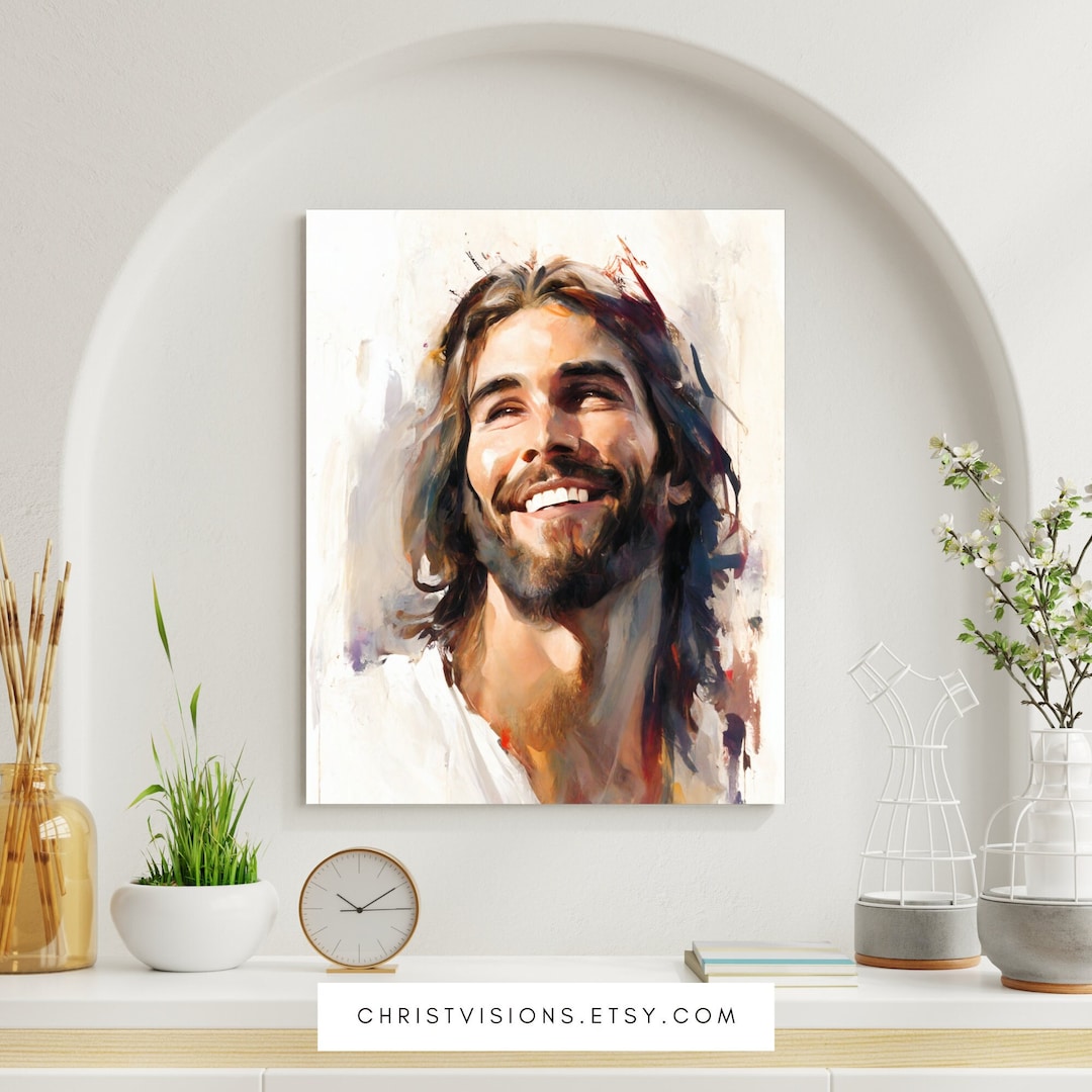Laughing Jesus Art Print Smiling Jesus Painting Jesus Watercolor Bible ...