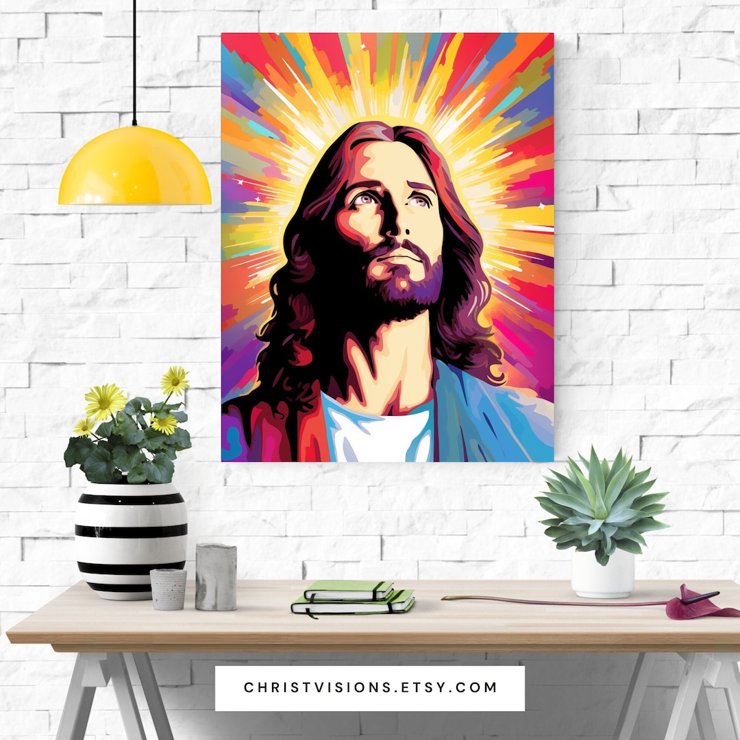 Bright and Colorful Jesus Christ Pop Art Print Jesus Prints Jesus Art