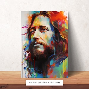 Colorful Christain Printables Jesus Art | Rainbow Jesus Poster | Jesus Png | Christian Modern Art | Modren Christian Png | Christian Poster