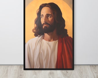 Portrait Of Jesus Christ With a Halo in Art Deco Style: Christian Gift Idea for Contemporary & Religious Home Decor