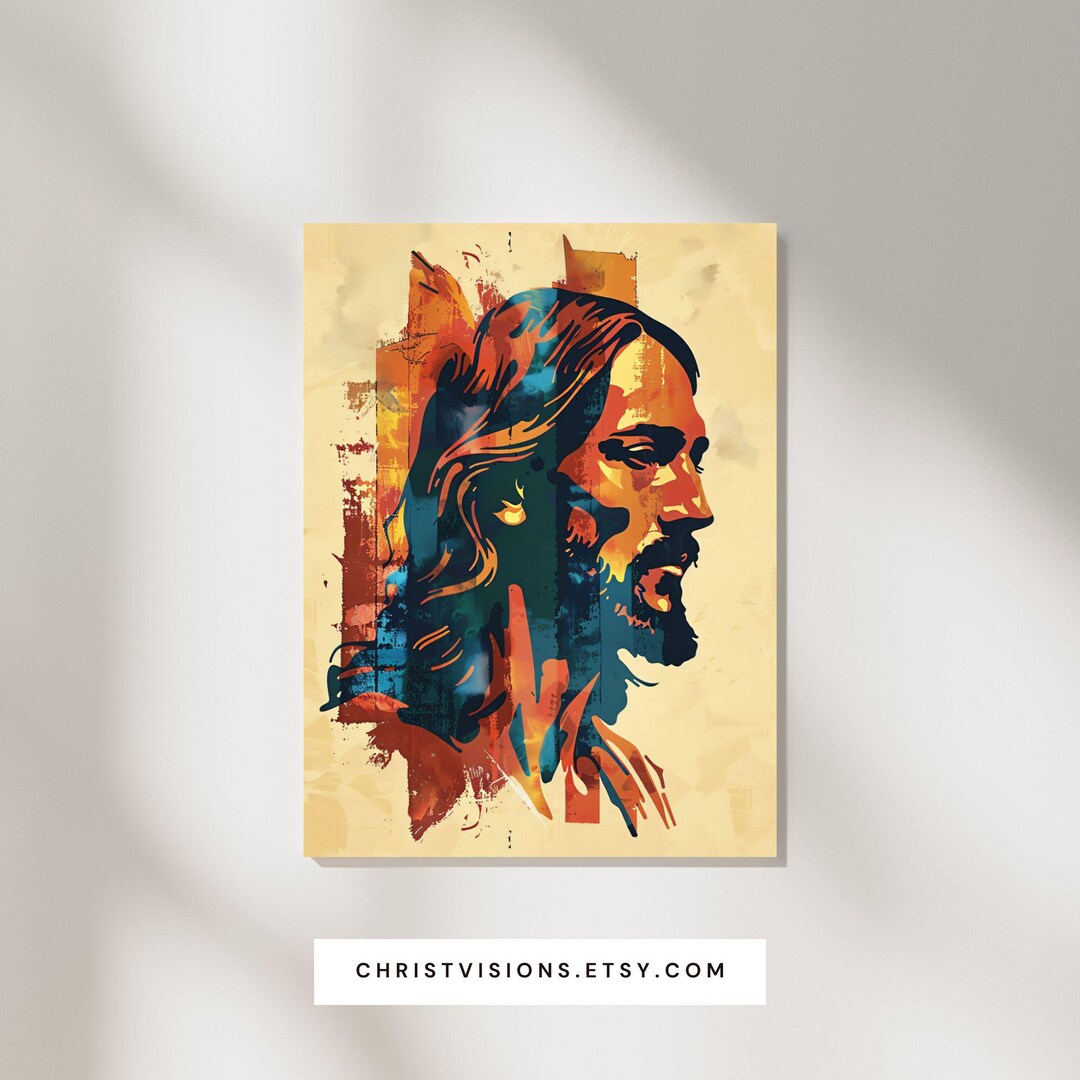 Jesus Christ Digital Art Christian Print in Midcentury Modern Style ...