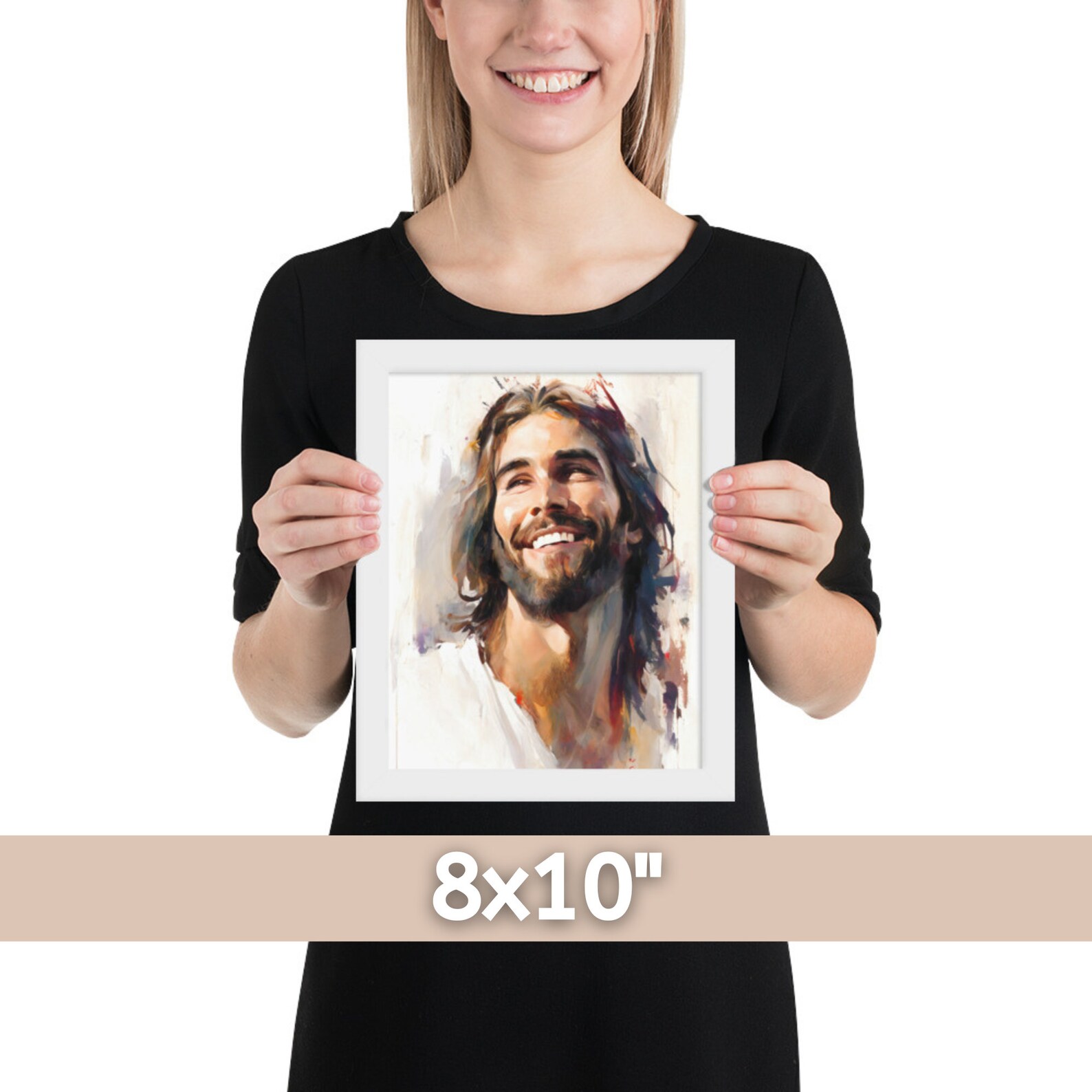Jesus Laughing Framed Christian Wall Art Smiling Jesus Watercolor Jesus