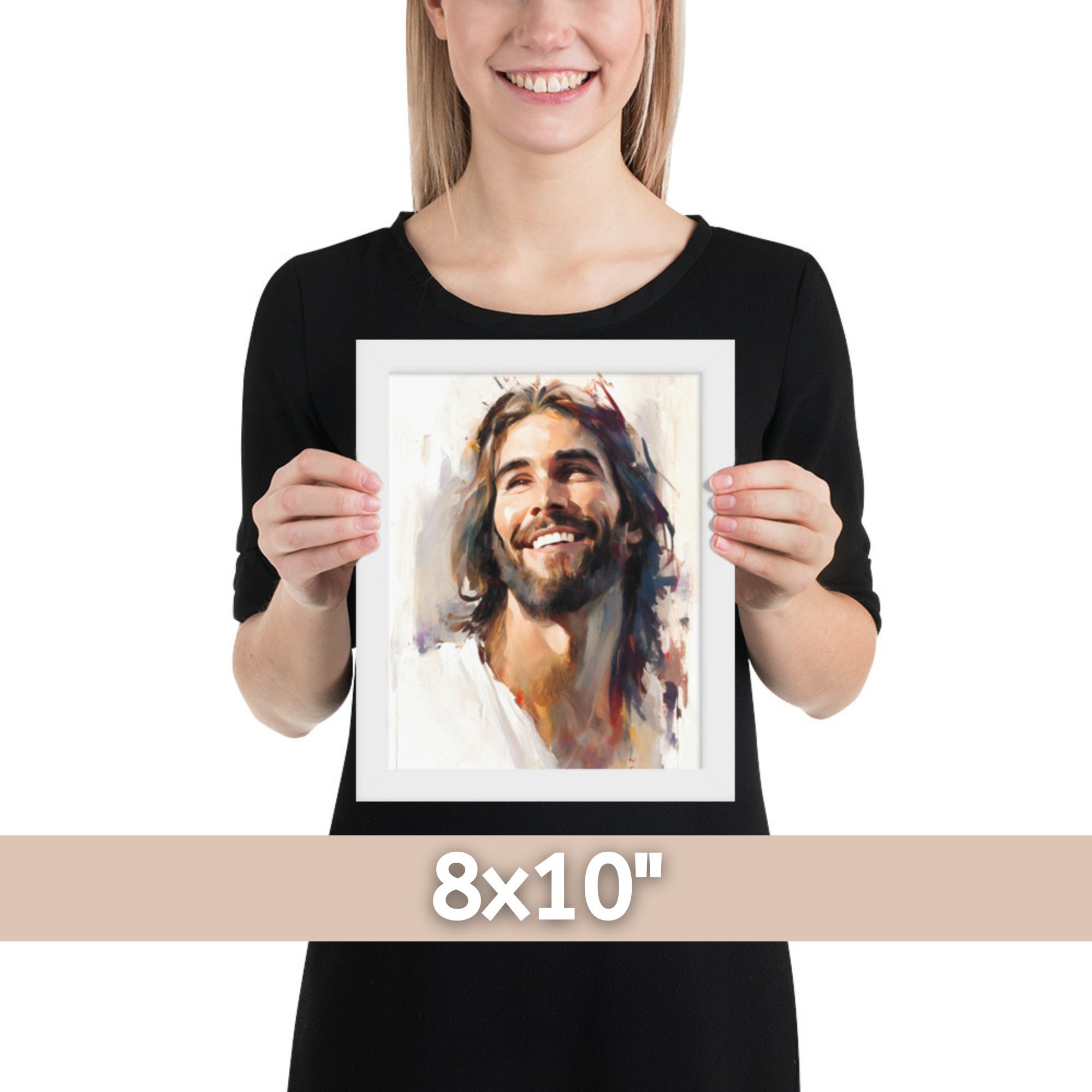 Jesus Laughing Framed Christian Wall Art Smiling Jesus Watercolor Jesus