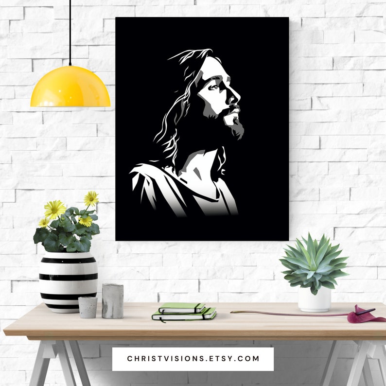 High Contrast Black and White Printable Jesus Art Christian Digital Art ...