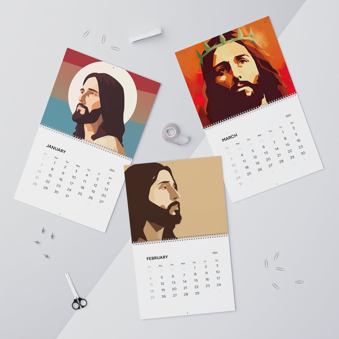 Minimalist Jesus 2024 Christian Wall Calendars Christ Etsy