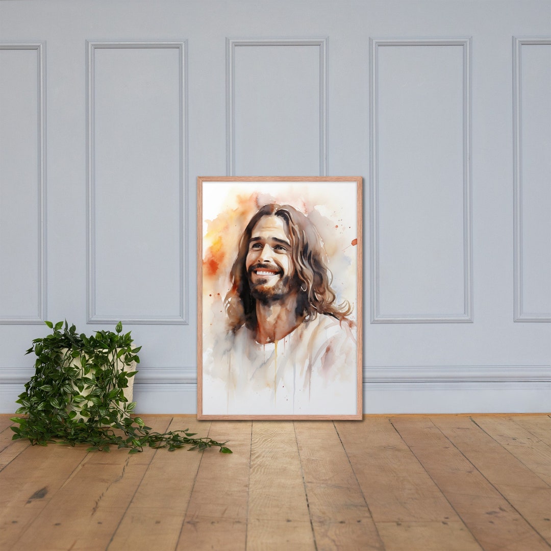Jesus Christ Smiling Framed Christian Art Print Jesus Watercolor Christian Gifts Christian Wall