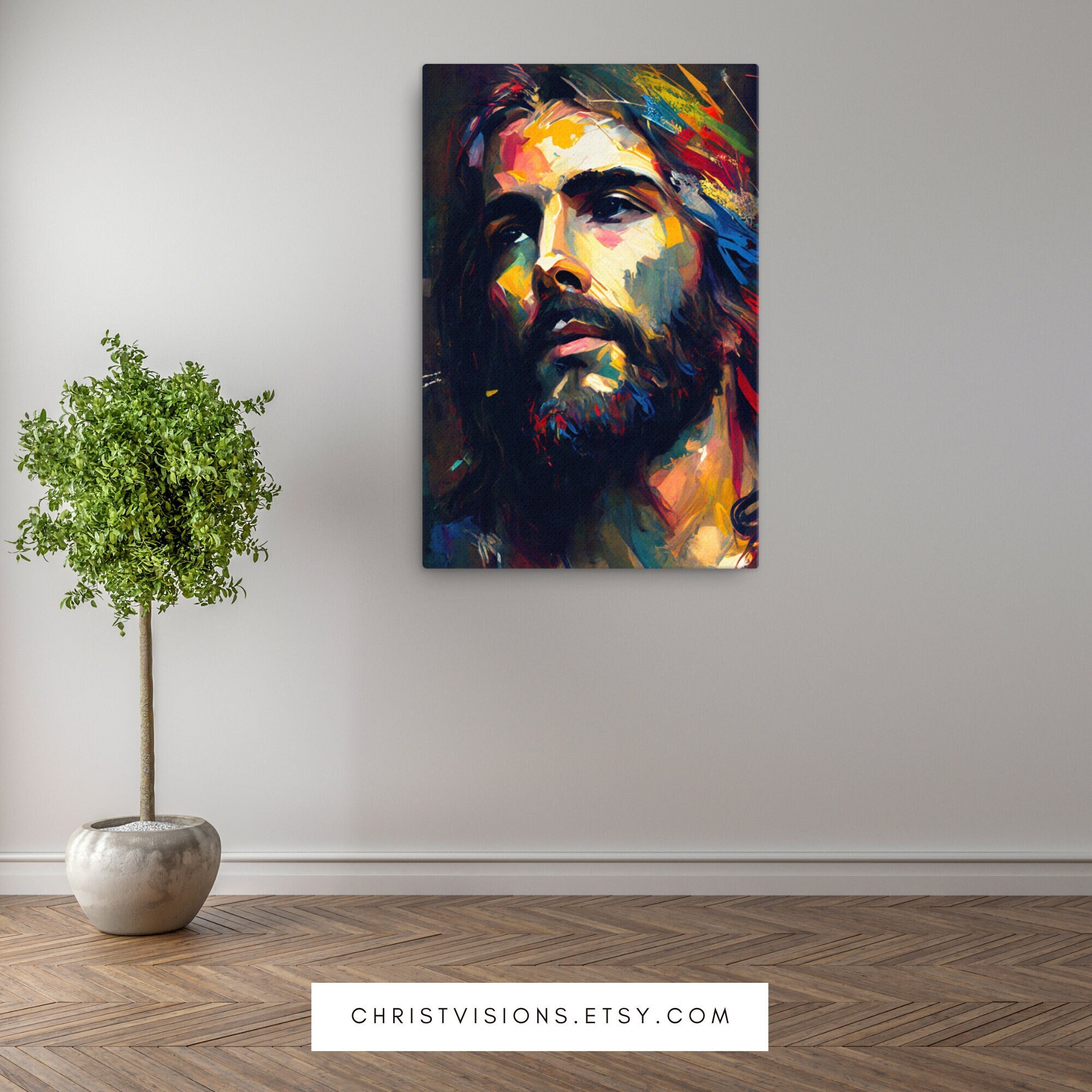 Modern Art Jesus Portrait Christian Canvas Print Jesus Wall Art Jesus