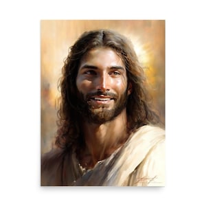 Smiling Jesus Digital Art | Jesus Smiling | Printable Jesus Poster | Jesus Digital Painting | Bible Art | Christian Printables | Jesus Art