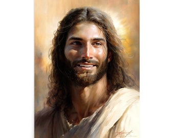 Smiling Jesus Digital Art | Jesus Smiling | Printable Jesus Poster | Jesus Digital Painting | Bible Art | Christian Printables | Jesus Art