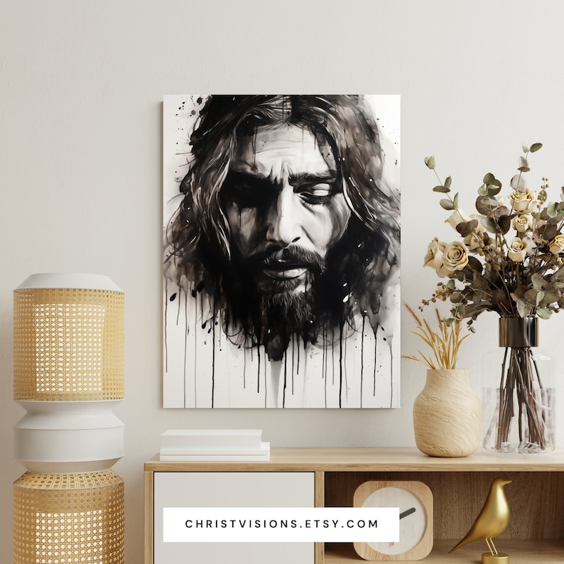 The Messiah Jesus Print Christian Art Black and White Art Ink Panting