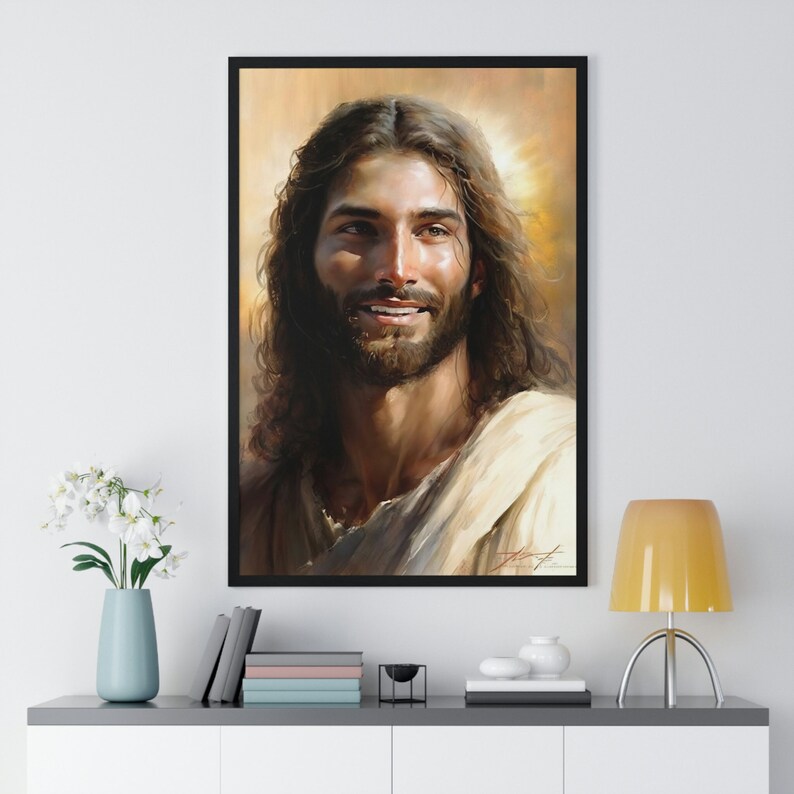 Jesus Smiling Framed Christian Wall Art Jesus Painting Bible Art Jesus ...