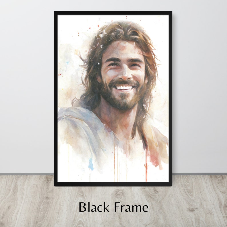 Smiling Jesus Watercolor Framed Christian Art Jesus Painting Jesus