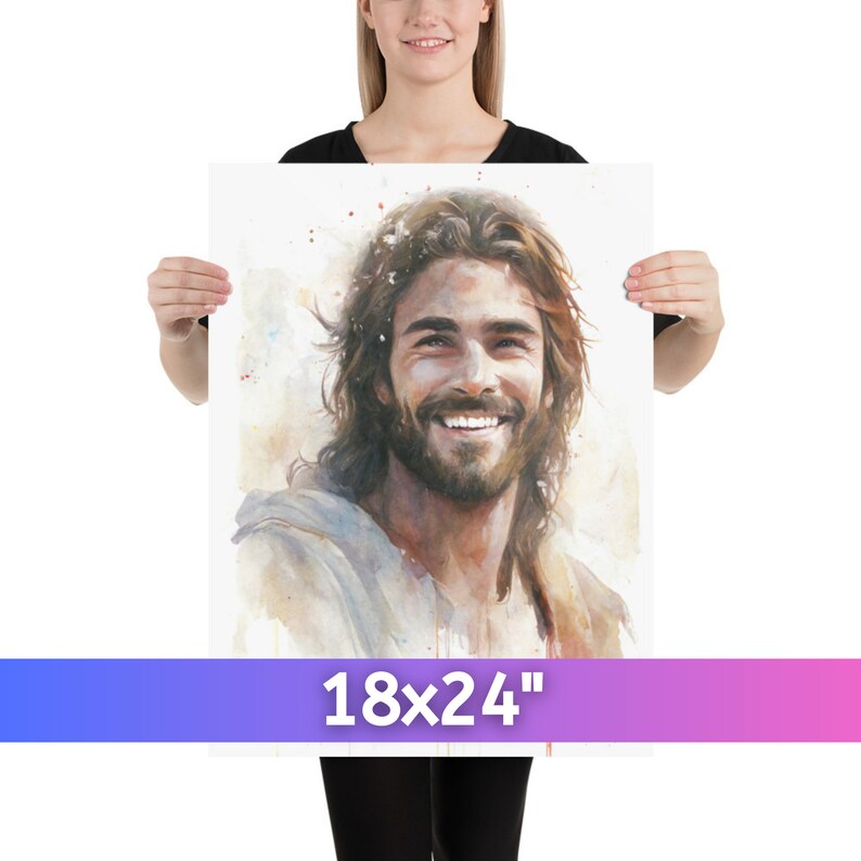 Smiling Jesus Bible Art Jesus Watercolor Jesus Smiling Jesus Painting Jesus Laughing Christian Wall Art Jesus Wall Art 18×24