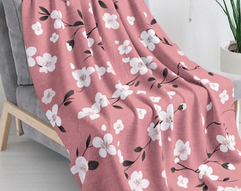 ピンクの花柄シェルパブランケット｜ヴィンテージ風ボタニカルフリース