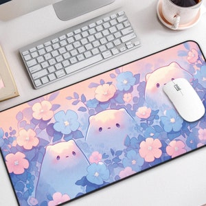 Kawaii Anime Desk Mat, Cute Large Mouse Pad, Purple Desk Mat Cute for Gamers & Desk Decor, Non-Slip Smooth Surface Kawaii Mouse Pad