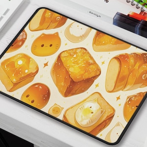 Kawaii Katze Brot Maus Pad 9 "x7" Süße rutschfeste Gaming-Matte mit schwimmenden Katzen & Brot Design, Kawaii Katze Maus Pad, Kawaii Schreibtisch Accessoire
