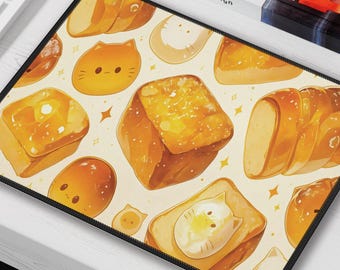 Kawaii Cat Breads Mouse Pad 9"x7" Cute Non-Slip Gaming Mat with Floating Cats & Bread Design, Kawaii Cat Mouse Pad, Kawaii Desk Accessory