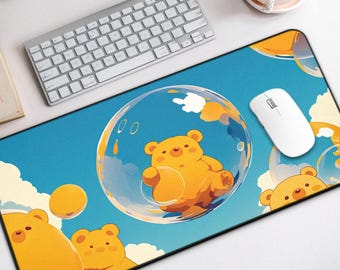 かわいい黄色いクマのデスクマット、かわいい大きなマウスパッド、かわいいアニメデスクマット、ゲーマーやデスクの装飾に最適、滑り止めの滑らかな表面のマウスパッド