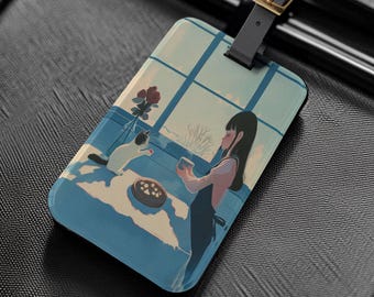 Bagagelabel kawaii animemeisje, schattig reislabel, kawaii bagagelabel, reisaccessoires, koffer-ID, bagagelabel esthetische stijl