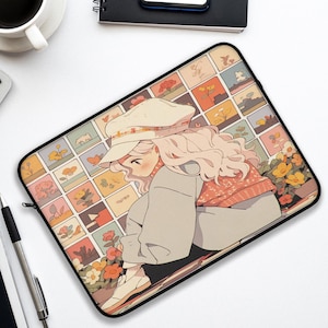 Kawaii Anime Girl Laptop Sleeve 13&quot; 15&quot; – Cute Vintage Style MacBook Sleeve with Warm Colors, Soft Laptop Bag for Anime Lover, Gift & School