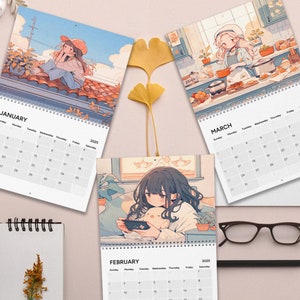 Kawaii Anime Girl Living Alone Kalender 2025 - Niedlicher Wandkalender mit gemütlichen Motiven, Kawaii-Kalender Geschenk für Mädchen und Anime-Fans