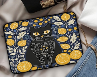 Black Cat and Cottagecore Laptop Sleeve 13" 15", Cute Cat Laptop Bag, Soft Protective Sleeve for Laptop, Tablet, MacBook & iPad