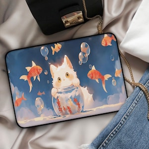 Kawaii Cat & Fish Laptop Sleeve 13&quot; 15&quot;, Cute Anime Laptop Bag, Kawaii Laptop Sleeve, Soft Protective Sleeve for Tablet MacBook iPad Laptop