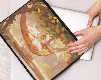 Kawaii Summer Cat Laptop Sleeve 13" 15", Cute MacBook Sleeve, Anime Laptop Bag for Cat Lover, Protective Soft Cover for iPad Tablet Laptop