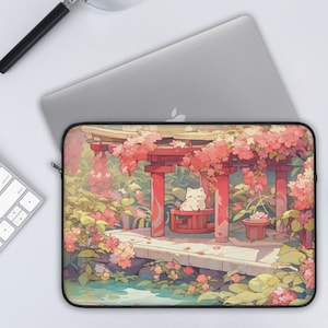 Funda para portátil Kawaii Red Garden de 13" y 15", con diseño floral de gato, funda para MacBook, iPad y tableta, funda protectora suave para portátil.