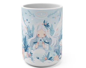 Taza Kawaii Winter Dream, taza de café de cerámica de 15 oz, linda taza estética, taza pastel, regalo para cumpleaños, Navidad y aniversarios.